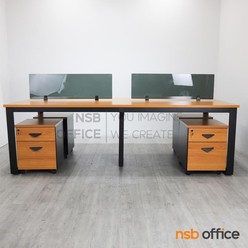 โต๊ะทำงานกลุ่ม 4 ที่นั่ง พร้อมตู้ลิ้นชักล้อเลื่อน และมินิสกรีนกระจก Calipgo (คาลิปโก้)  พร้อมเก้าอี้สำนักงานหลังเน็ต