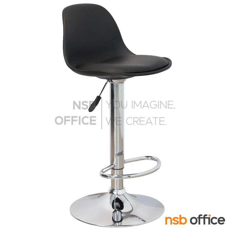 B18A081:เก้าอี้บาร์สูงเปลือกโพลี่เสริมเบาะหนังเทียม รุ่น Vega (เวก้า)  ขาโครเมี่ยมฐานจานกลม