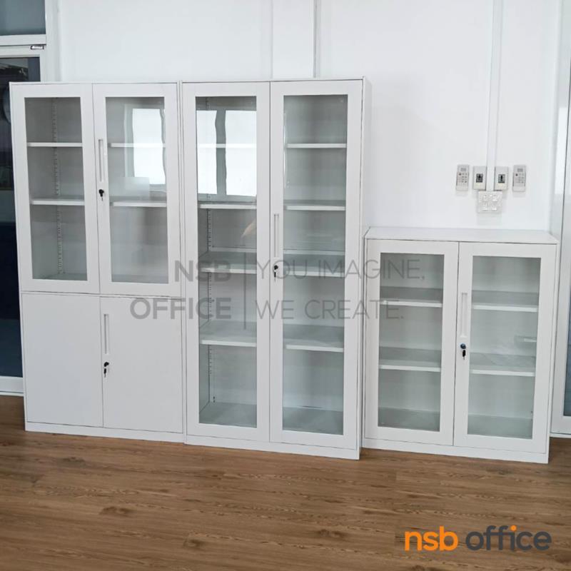 ตู้เอกสารเหล็ก 2 บานเปิดกระจก รุ่น Whitestone  ขนาด 90W*185H cm. กุญแจล็อก