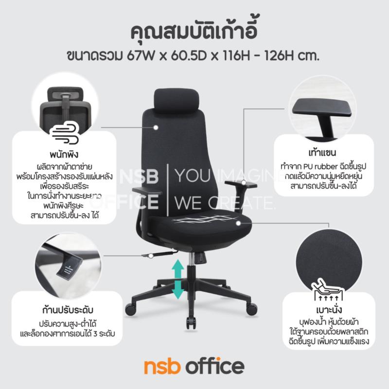 เก้าอี้ผู้บริหารหลังเน็ต รุ่น Helenium (เฮเลเนียม)  โช้คแก๊ส ก้อนโยก ขาพลาสติก