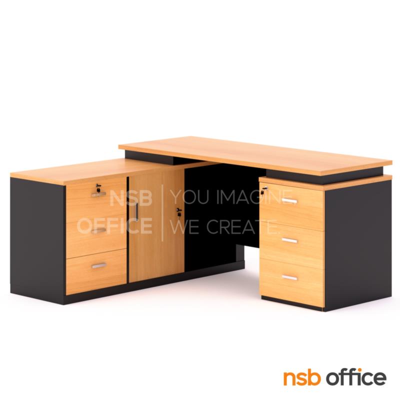 A25A024:โต๊ะทำงานตัวแอลซ้าย รุ่น Bluebell (บลูเบล)  160W1*140W2 พร้อมตู้ข้าง