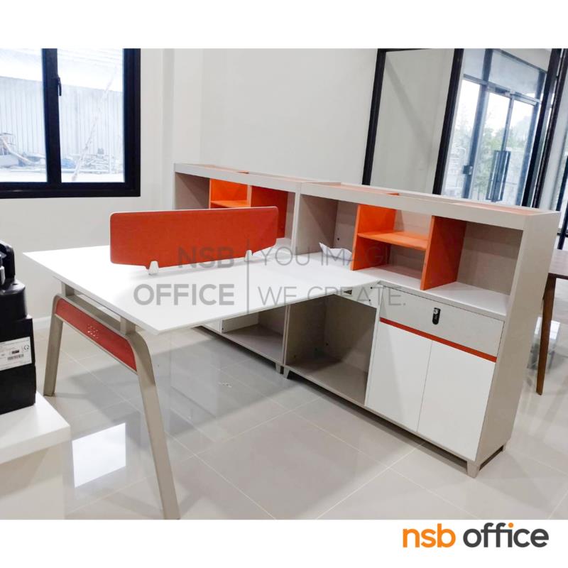 โต๊ะทำงานกลุ่ม 2 ที่นั่ง รุ่น Glenna (เกลนนา)  พร้อมมินิสกรีนและตู้เก็บของ