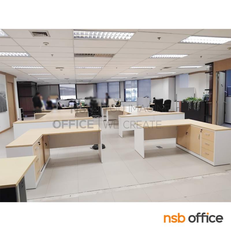 โต๊ะทำงานตัวแอล 3 ลิ้นชัก 2 บานเลื่อน รุ่น All-new (ออนิว)  