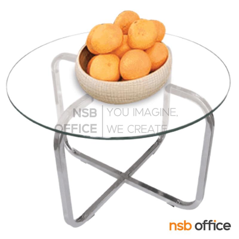 B13A055:โต๊ะกลางกระจกกลมใส  รุ่น KT-APPLE  ขนาด 60W cm. โครงเหล็กชุบโครเมี่ยม