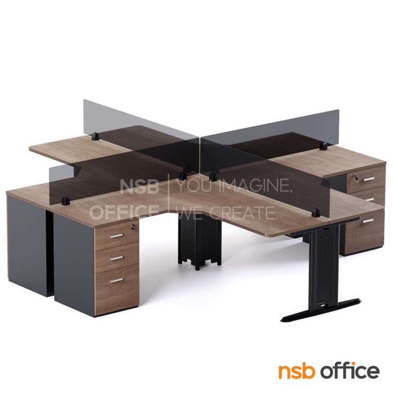 A04A166:ชุดโต๊ะทำงานกลุ่มตัวแอล 4 ที่นั่ง   ขนาด 150W1*120W2 cm. ต่อที่นั่ง พร้อม 3 ลิ้นชัก 