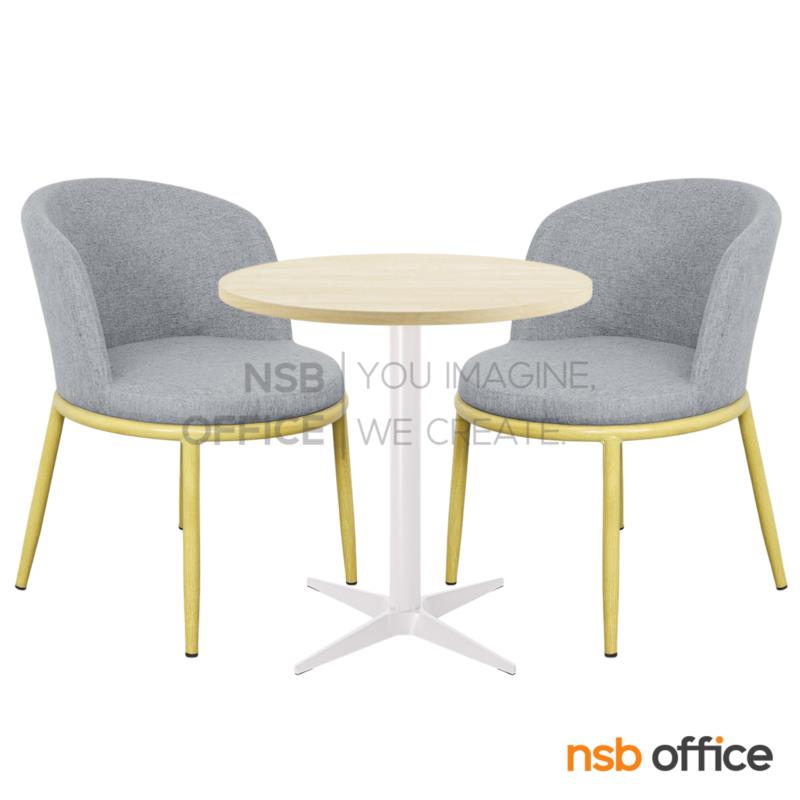 ชุดโต๊ะหน้าท็อปเมลามีน รุ่น Mandolin (แมนโดลิน) ขนาด 60Di cm. โครงขาเหล็ก 4 แฉกพ่นสีขาว