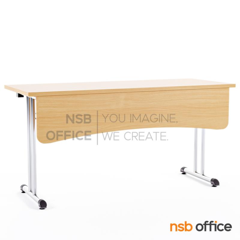 A18A077:โต๊ะประชุมพับเก็บได้ รุ่น MN-1206 ขนาด 120W ,150W ,180W*60D ,80D cm. ขาเหล็กเสาคู่ทรงตัวที พร้อมบังโป๊ไม้  