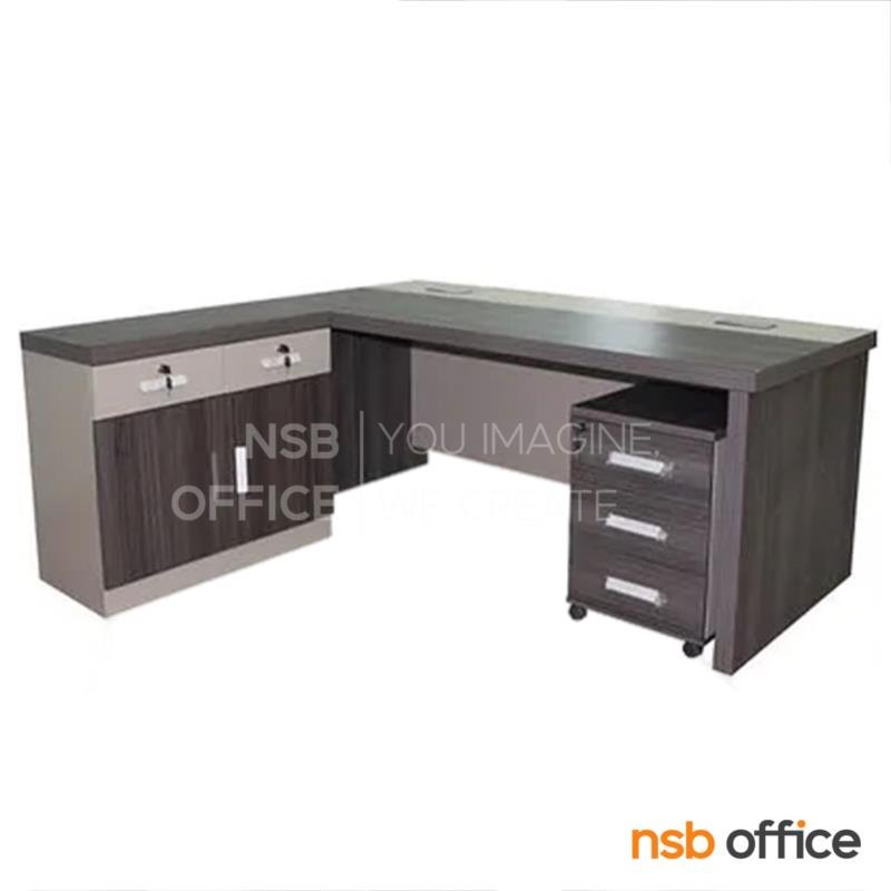 โต๊ะผู้บริหารตัวแอล รุ่น Nexalyn (เน็กซาลิน) ขนาด 180W ,200W cm.  พร้อมตู้ข้าง