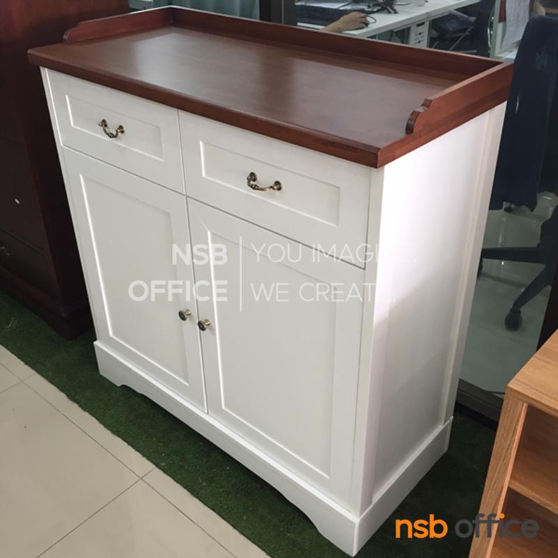 C08A027:ตู้อเนกประสงค์ 2 ลิ้นชัก 2 บานเปิด  รุ่น Remington (เรมิงตัน) ขนาด 100W*69.5H cm. สีขาวตัดโอ๊คแนวคลาสสิค