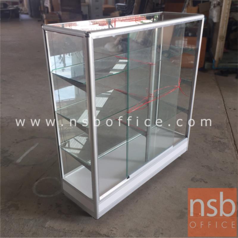G06A041:ตู้กระจกโชว์สินค้ามุมมน  โครงอลูมิเนียมล้วน สูง 145 ซม. มีล้อ