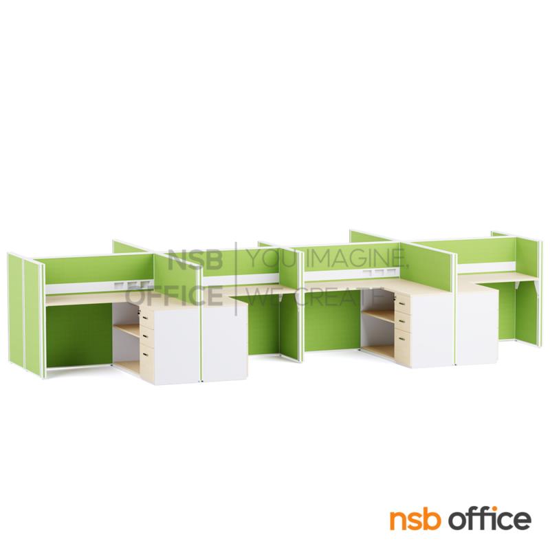 โต๊ะทำงานกลุ่มตัวแอล รุ่น Vanessa (วาเนสซ่า) 4, 6 และ 8 ที่นั่ง พร้อมพาร์ทิชั่นทึบ รางไฟตรงกลาง