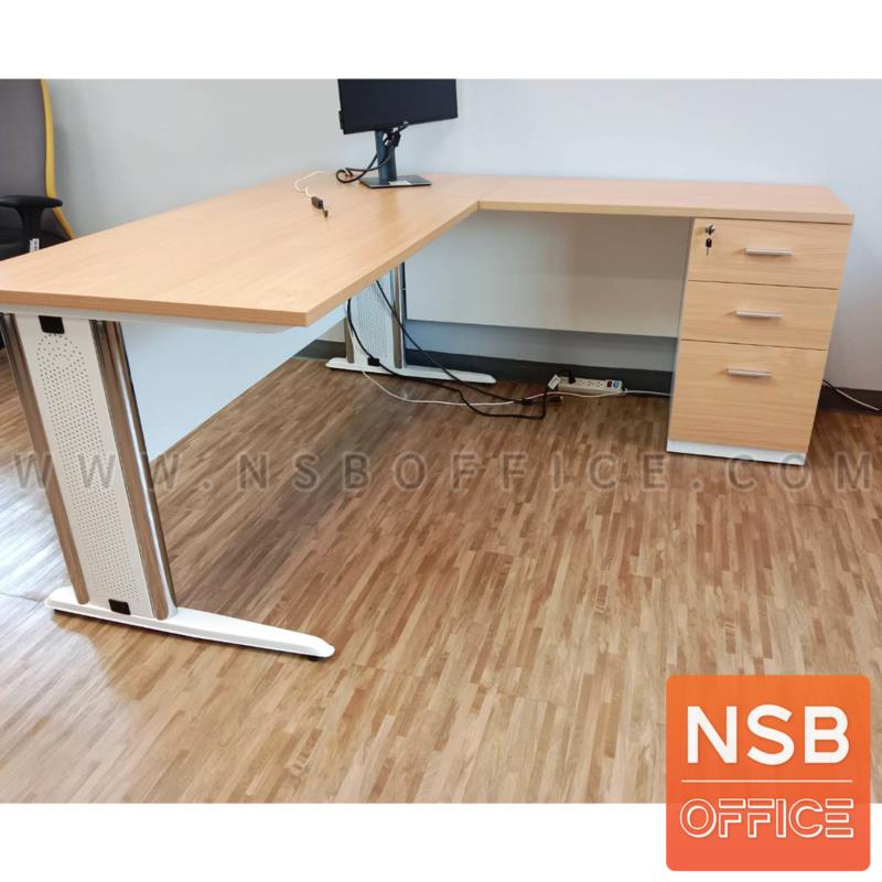 โต๊ะทำงานตัวแอล 3 ลิ้นชัก  รุ่น Sheridan (เชอริแดน) ขนาด 150W1 ,165W1 cm.  ขาเหล็ก