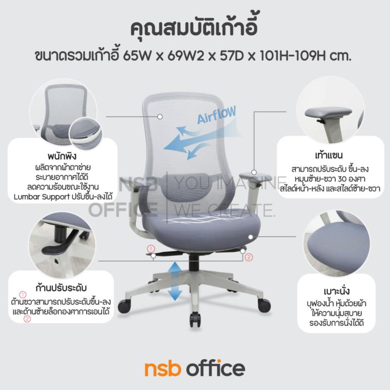 เก้าอี้สำนักงานหลังเน็ต รุ่น Silverine (ซิลเวอรีน)  โช้คแก๊ส ก้อนโยก ขาพลาสติก