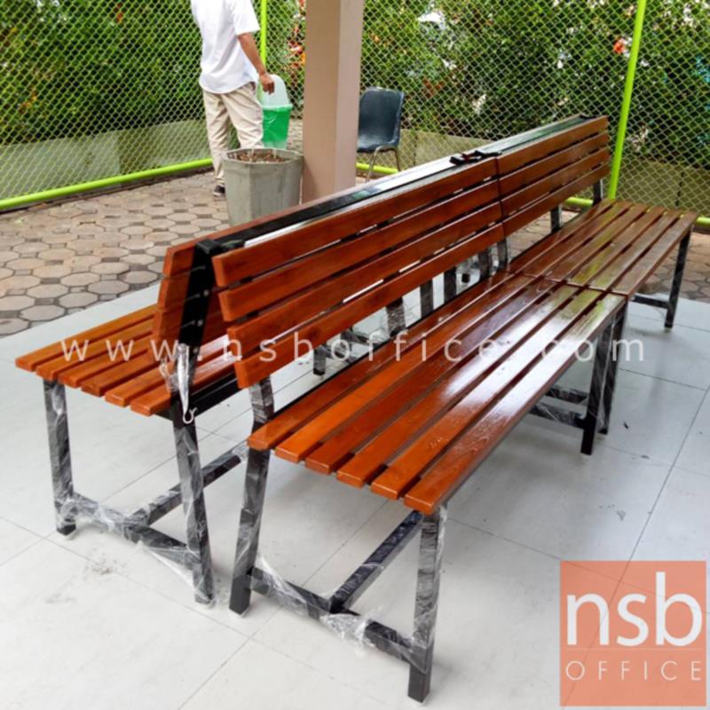 G08A271:ม้านั่งสนามไม้สักระแนง มีพนักพิง  ผลิตขนาด 120W, 150W cm. 