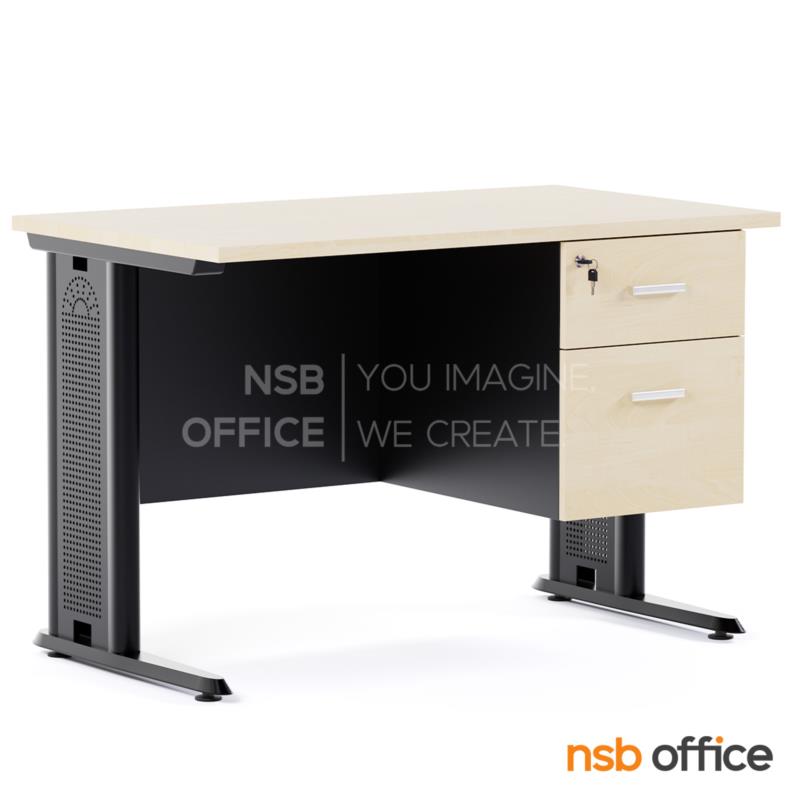 A10A037:โต๊ะทำงาน 2 ลิ้นชัก รุ่น Xynic (ไซนิค) 120W, 135W, 150W (75D, 80D) cm. บังตาไม้ ขาเหล็กตัวแอล 