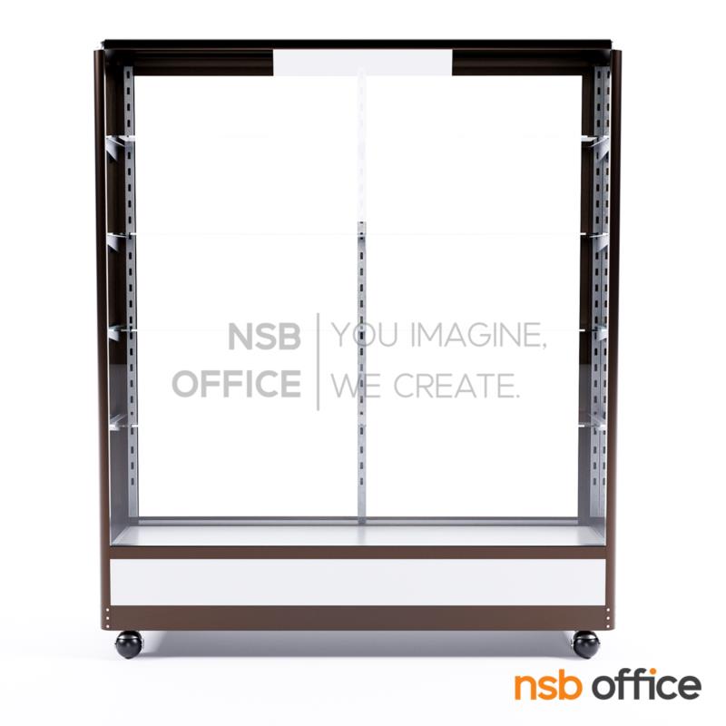 ตู้กระจกโชว์สินค้ามุมมน  โครงอลูมิเนียมล้วน สูง 145 ซม. มีล้อ