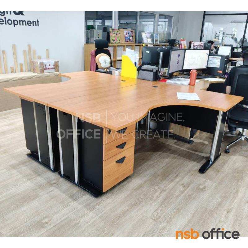 โต๊ะทำงานตัวแอลหน้าโค้งเว้า รุ่น Calab (คาแลบ) ขนาด 160W1*120W2 cm. ตู้ 3 ลิ้นชักล้อเลื่อน