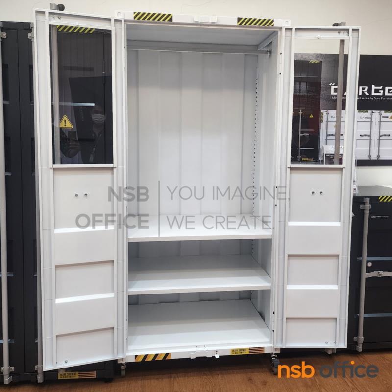 ตู้เสื้อผ้า 2 บานเปิด ชนิดบานกระจกบน รุ่น Zeylan (เซย์ลัน) ขนาด 90W*60D*195H cm. 