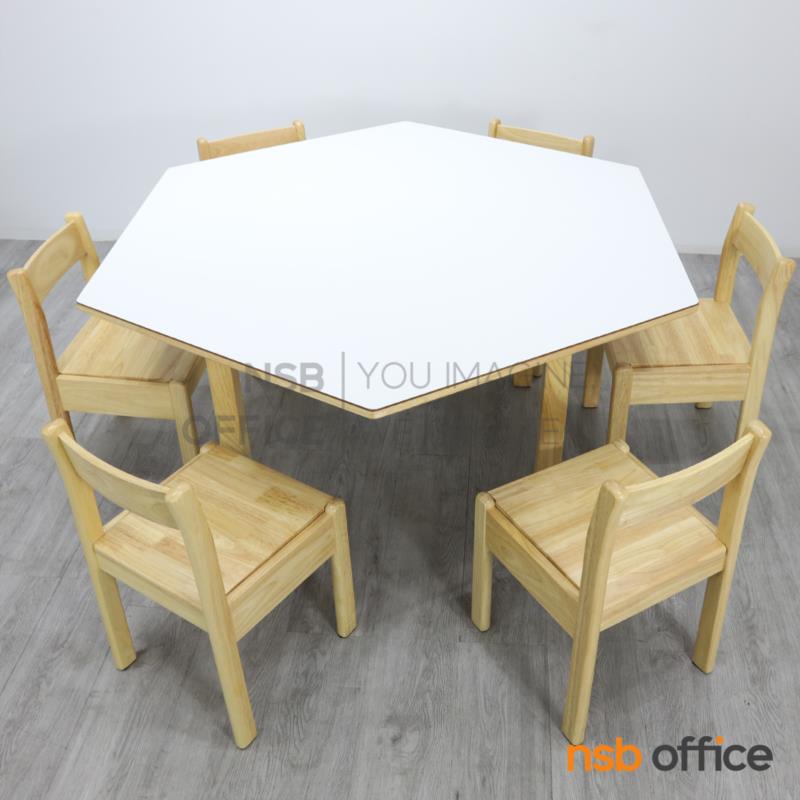 ชุดโต๊ะนักเรียนหกเหลี่ยม 6 ที่นั่ง หน้าลามิเนต HPL รุ่น Tortilla (ทอร์ทิลลา)  พร้อมเก้าอี้ 