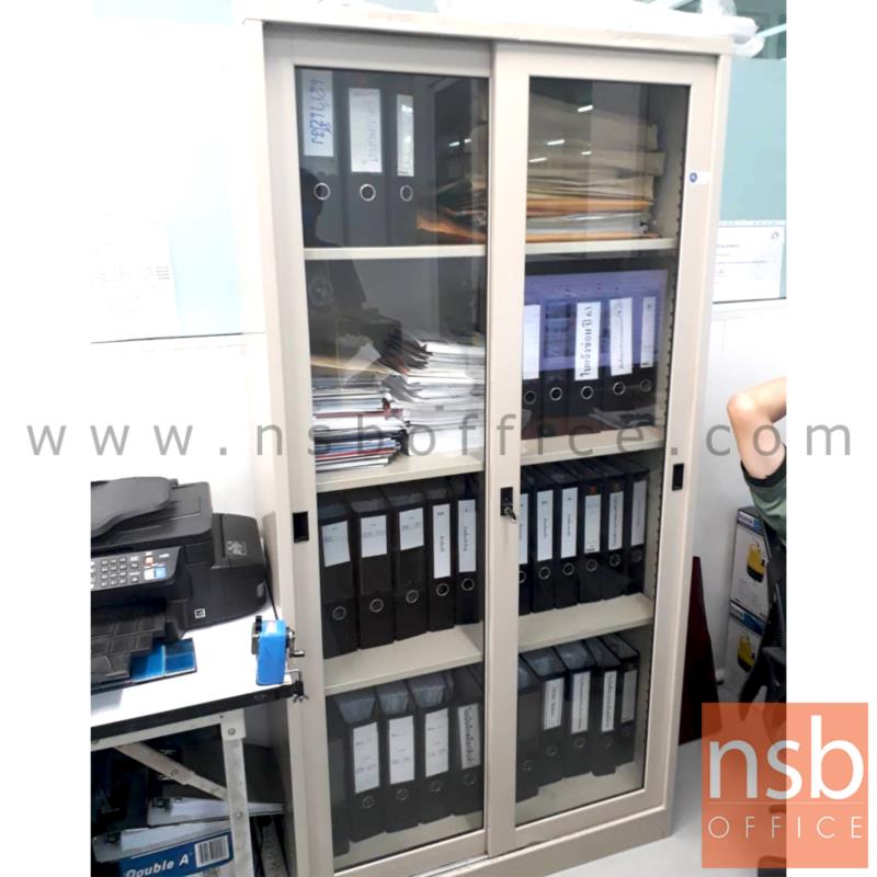 ตู้เอกสารเหล็กบานเลื่อนกระจกสูง รุ่น LK-4  มีกุญแจล็อก