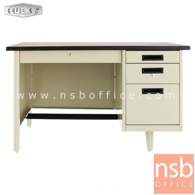 E28A100:โต๊ะทำงานเหล็กหน้าโฟเมก้าลายไม้ 4 ลิ้นชัก ยี่ห้อ Lucky  รุ่น NT-2642,NT-2648 