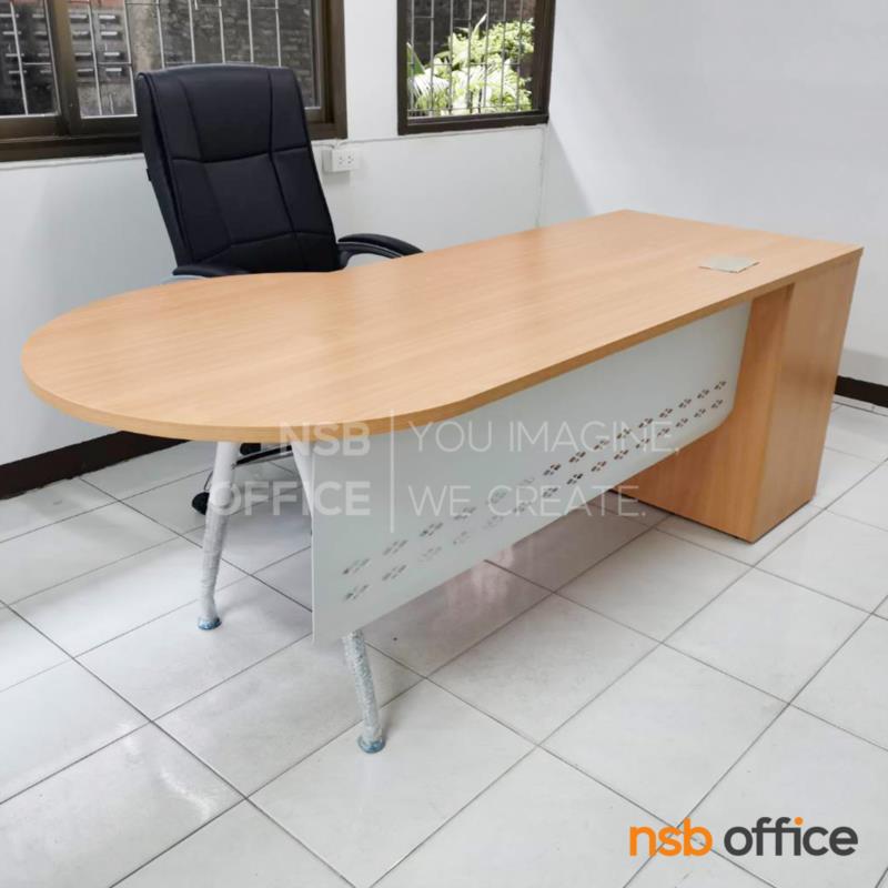 โต๊ะผู้บริหารทรงหัวโค้ง   ขนาด 200W cm.  พร้อมตู้ลิ้นชักข้าง บังตาเหล็ก ขาเหล็กปลายเรียว