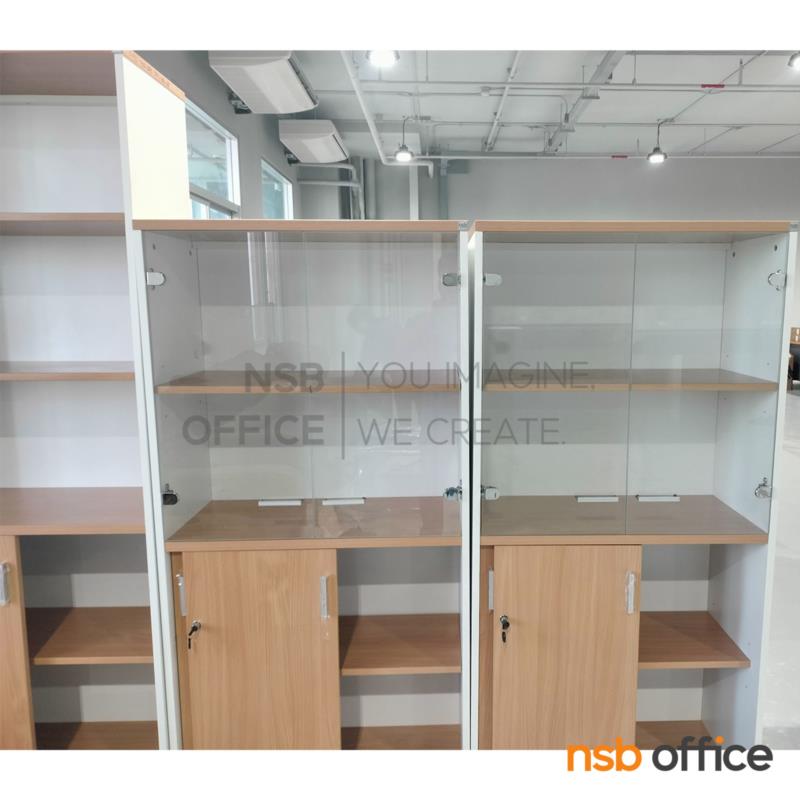 ตู้เอกสาร บนบานเปิดกระจก ล่างบานเลื่อน รุ่น Marlene (มาร์เลเนอ) สูง 160 cm.  เมลามีน