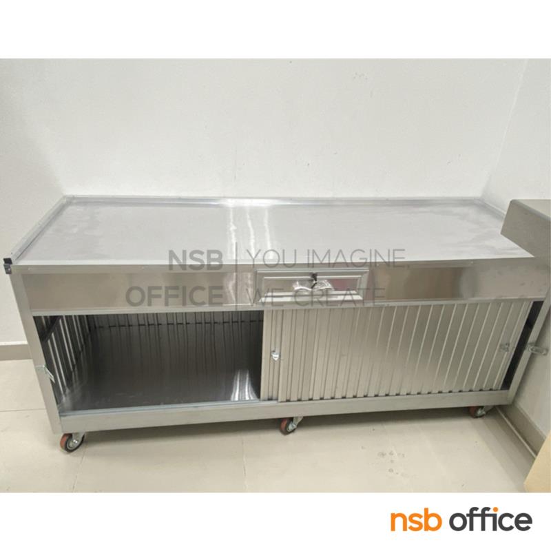  เคาเตอร์ล่าง มีล้อเลื่อน โครงอลูมิเนียมลูกฟูก ลึก 60 ซม.  (3, 4, 5 และ 6 ฟุต ไม่รวมตู้กระจก)