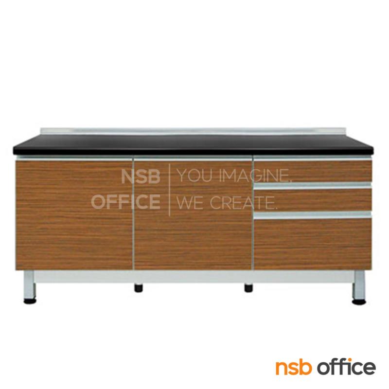 K04A004:ตู้ครัวเคาน์เตอร์สีลายไม้ตัดขาว 180 ซม. 3 ลิ้นชักข้าง รุ่น Martinell 4 เสริมขา (สำหรับครัวเปียกและครัวแห้ง) 