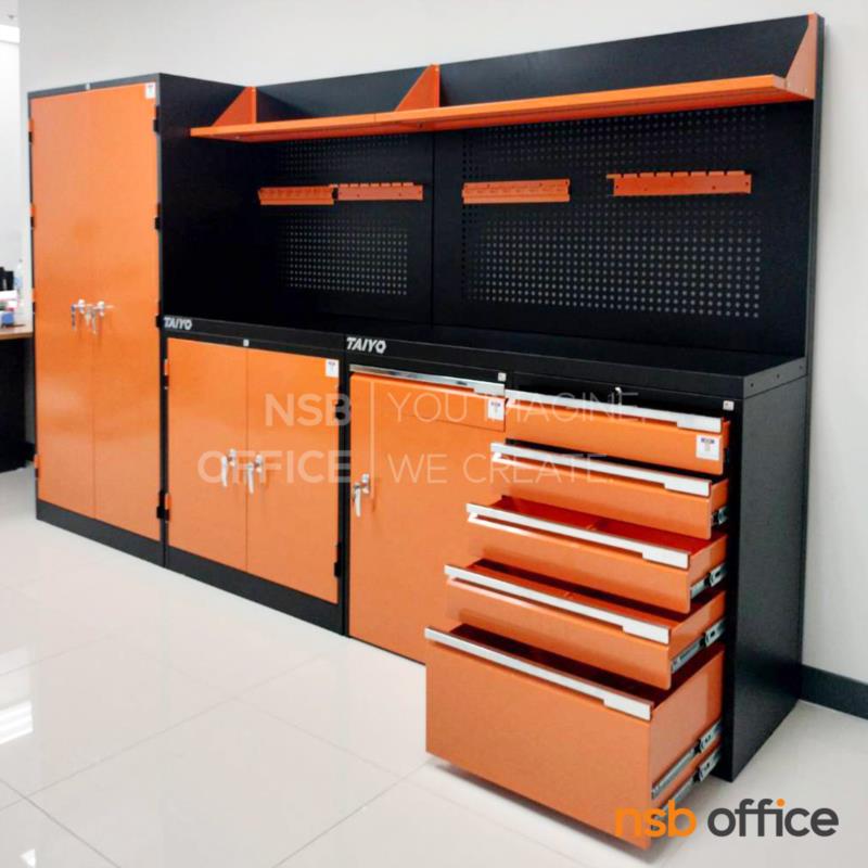 ชุดตู้เก็บเครื่องมือช่าง 307W*49.7D*183H cm. พร้อมแผ่นท็อปแผ่นชั้นและอุปกรณ์เสริม   