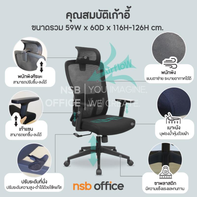เก้าอี้ผู้บริหารหลังเน็ต รุ่น Miley (ไมย์ลี่)   โช้คแก๊ส ก้อนโยก