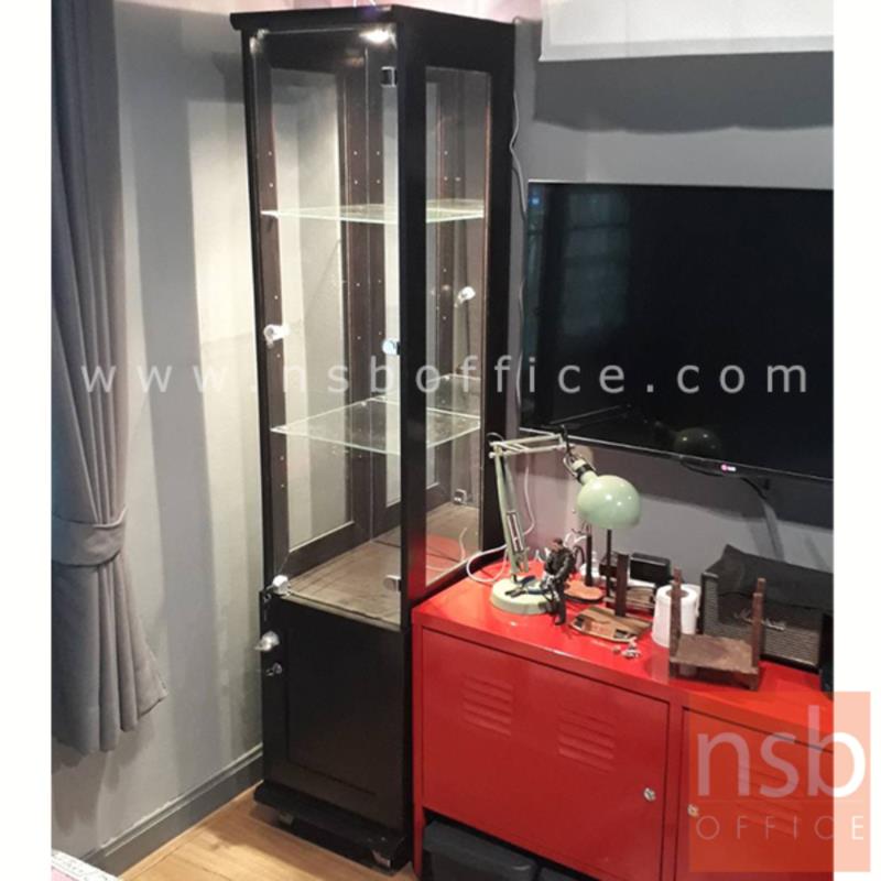 G06A021: ตู้โชว์กระจกดาวน์ไลท์ 1 บานเปิดล่าง สูง 180 ซม.  รุ่น Jonetta (โจเนตต้า) มีไฟในตัว (หลังกระจกเงา) 