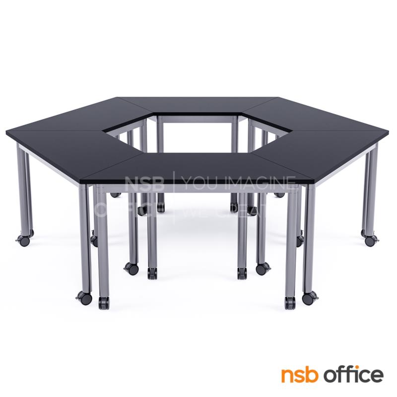 โต๊ะเรียนกิจกรรมทรงคางหมู  รุ่น Hexa 105, 120, 140W cm ล้อเลื่อน (สำหรับกลุ่ม 6 คน)