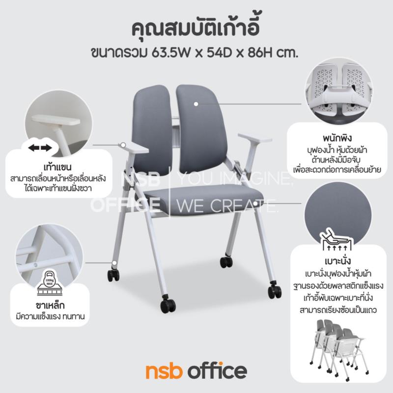 เก้าอี้อเนกประสงค์ รุ่น Cozy (โคซี่)  ขาเหล็กล้อเลื่อนสีขาว