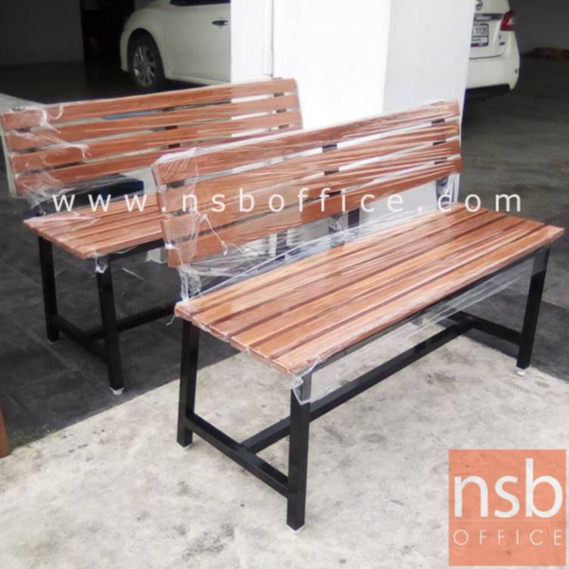 ม้านั่งสนามไม้สักระแนง มีพนักพิง  ผลิตขนาด 120W, 150W cm. 