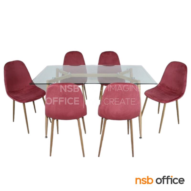 G14A302:ชุดโต๊ะรับประทานอาหารหน้ากระจก 6 ที่นั่ง รุ่น Ella (เอลล่า)  ขาเหล็ก