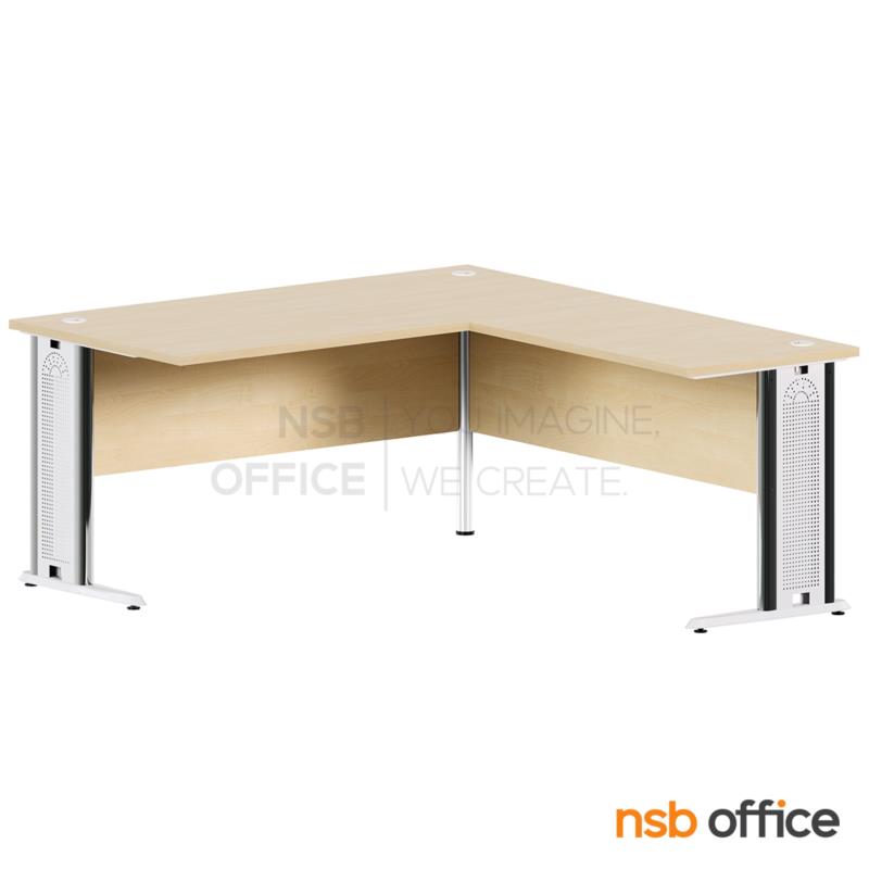 A18A019:โต๊ะทำงานตัวแอลหน้าโค้งเว้า  รุ่น Zachary (แซ็กคารี) ขนาด 160W1 ,180W1*180W2 cm.  ขาเหล็ก