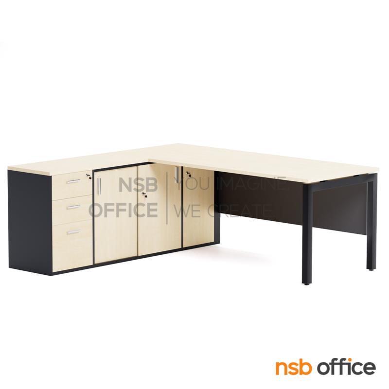 โต๊ะผู้บริหารตัวแอล  รุ่น Braxton (แบรกซ์ตัน) ขนาด 180W1, 200W1*180W2 cm.  พร้อมตู้ข้าง ขาเหล็กกล่อง พร้อมป็อปอัพรหัส A24A034