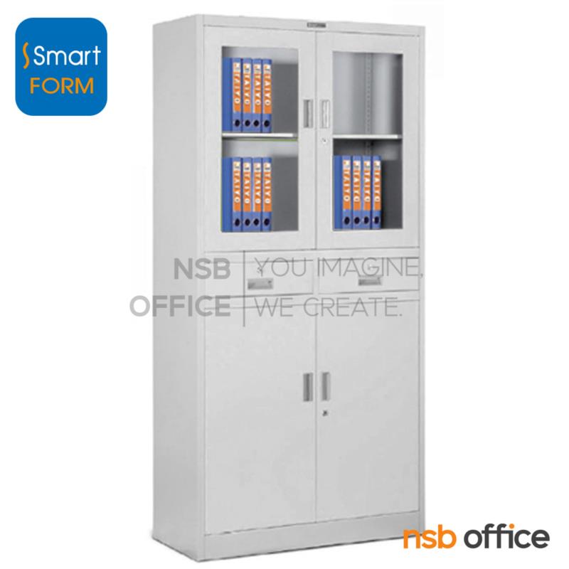 E18A020:ตู้เอกสาร 4 บานเปิดบนกระจก-ล่างทึบ รุ่น IS-RD72  พร้อม 2 ลิ้นชักกลาง