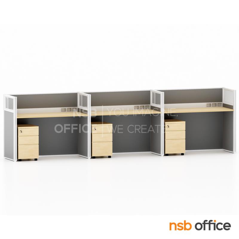 โต๊ะทำงานกลุ่ม  รุ่น Tiana (เทียน่า) แบบด้านเดียว พร้อมพาร์ทิชั่นกระจกขัดลาย รางไฟตรงกลาง