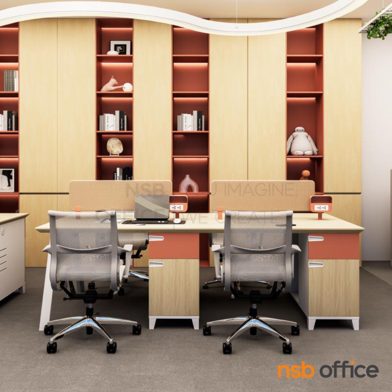 A27A095:โต๊ะทำงานกลุ่ม 4 ที่นั่ง เสริมมินิสกรีนและตู้เก็บของ รุ่น Trifle (ไทรเฟิล)  พร้อมเก้าอี้สำนักงานหลังเน็ต