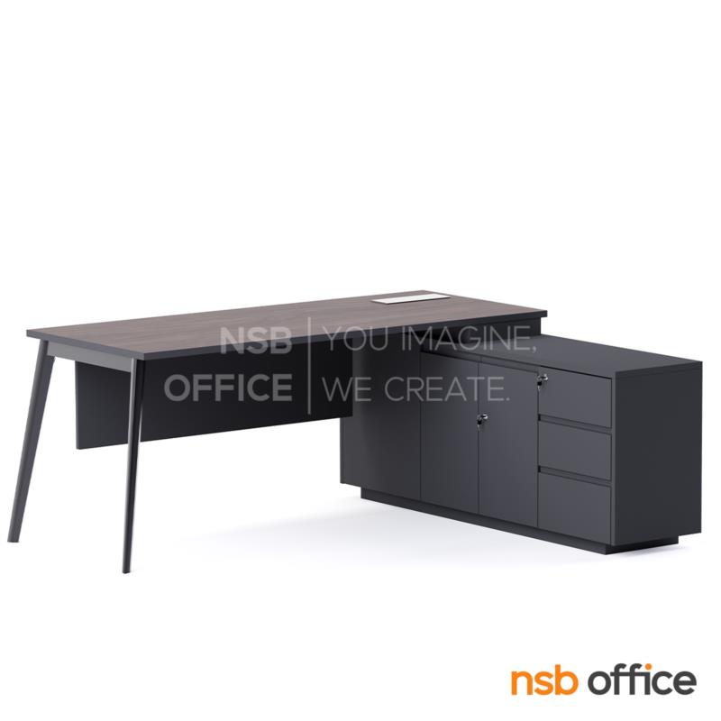 A28A008:โต๊ะผู้บริหารตัวแอล รุ่น Lapins (ลาพินส์) ขนาด 180W cm. บังตาไม้ ขาเหล็ก