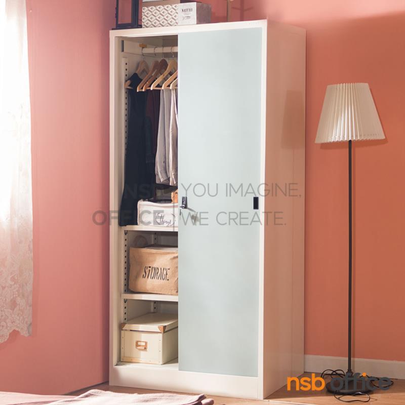 ตู้เสื้อผ้าเหล็กลายกราฟฟิก บานเลื่อนทึบสูง 182H cm.  รุ่น SDW-18  