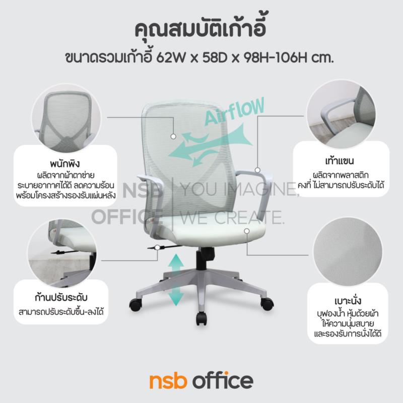 เก้าอี้สำนักงานหลังเน็ต รุ่น Carnell (คาร์เนลล์)  โช้คแก๊ส ก้อนโยก ขาพลาสติก