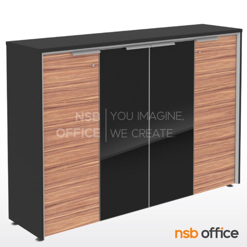 A33A020:ตู้เอกสาร สูง 126H cm. 4 บานเปิด รุ่น Moulton (โมตัน)  เมลามีน สีวอลนัทตัดดำ