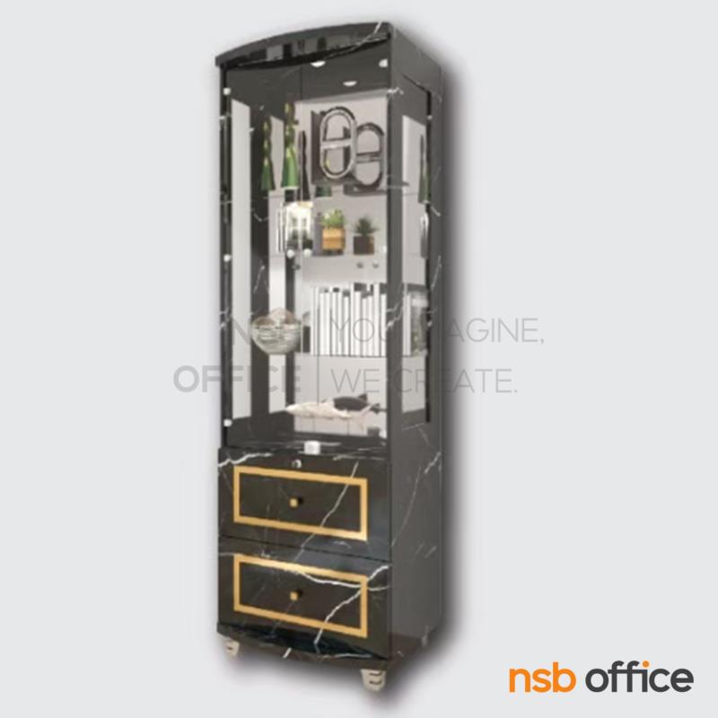 ตู้โชว์กระจกดาวน์ไลท์ ลายหินอ่อนขอบทอง รุ่น Devon (เดวอน) ขนาด 60 ซม. 