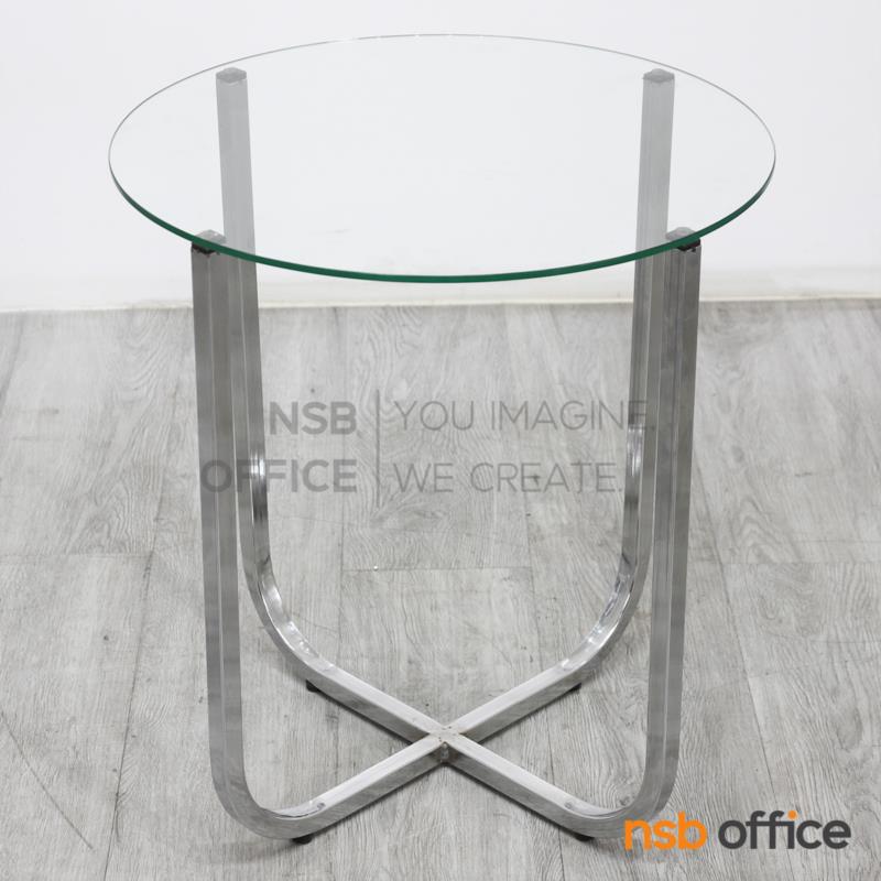 โต๊ะกลางกระจก   ขนาด 50Di cm. โครงเหล็กชุบโครเมี่ยม