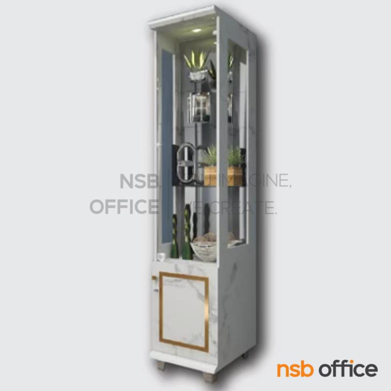 ตู้โชว์กระจกดาวน์ไลท์ ลายหินอ่อนขอบทอง  รุ่น Dempsey (เดมป์เซย์) ขนาด 40 ซม.  