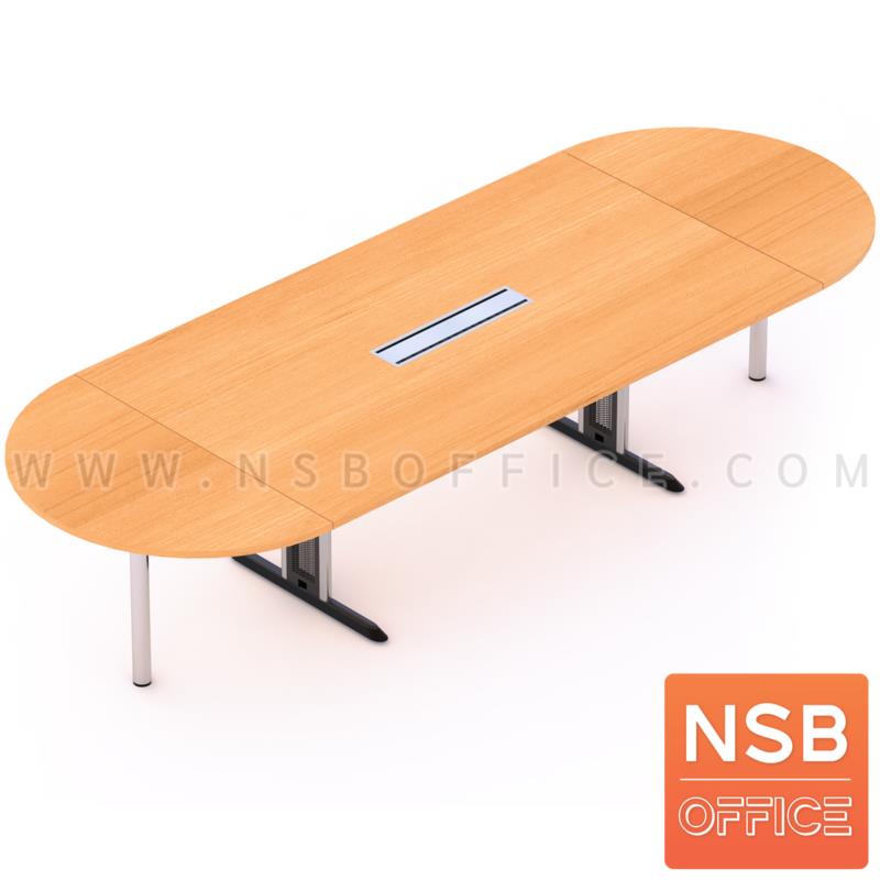 A05A094:โต๊ะประชุมตรงต่อโต๊ะเข้ามุมโค้ง  รุ่น Ilene (ไอเรน) ขนาด 320W cm. พร้อมรางไฟตรงกลาง A24A006-5 ขาเหล็ก