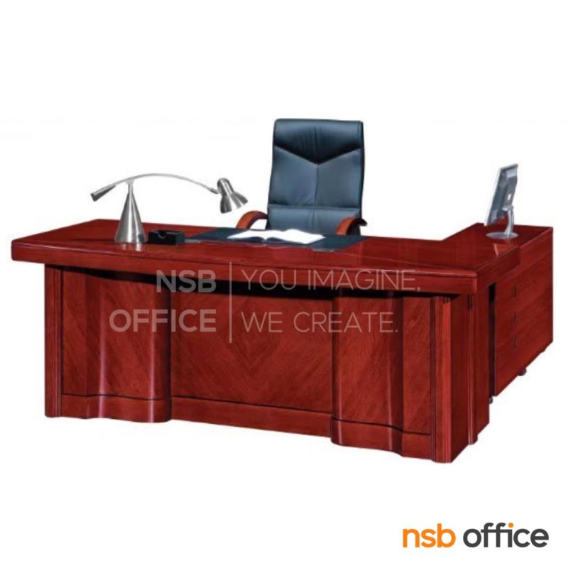 A06A021:โต๊ะผู้บริหารตัวแอล  รุ่น Frederick (เฟรเดริก) ขนาด 200W cm.  พร้อมตู้ลิ้นชักและตู้ข้าง